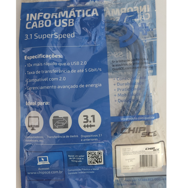 Cabo USB 3.1 A macho x A macho 2 metros - 2