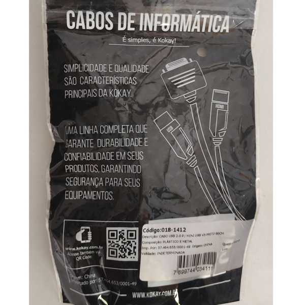 Cabo USB 2.0 para mini USB V3 80cm - 2
