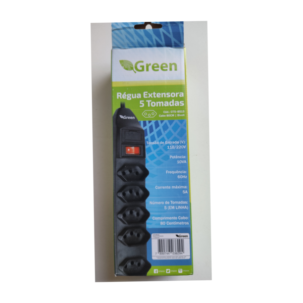 Filtro de linha 80cm 5 tomadas Green - 2