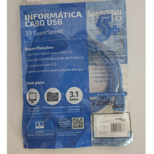 Cabo USB 3.1 A macho x A fêmea 2 metros - 2