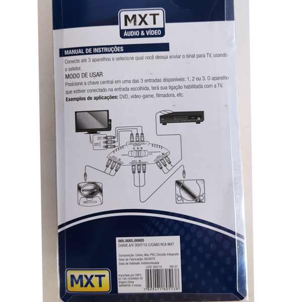 Chave seletora para áudio e vídeo 3 entradas Mxt - 2