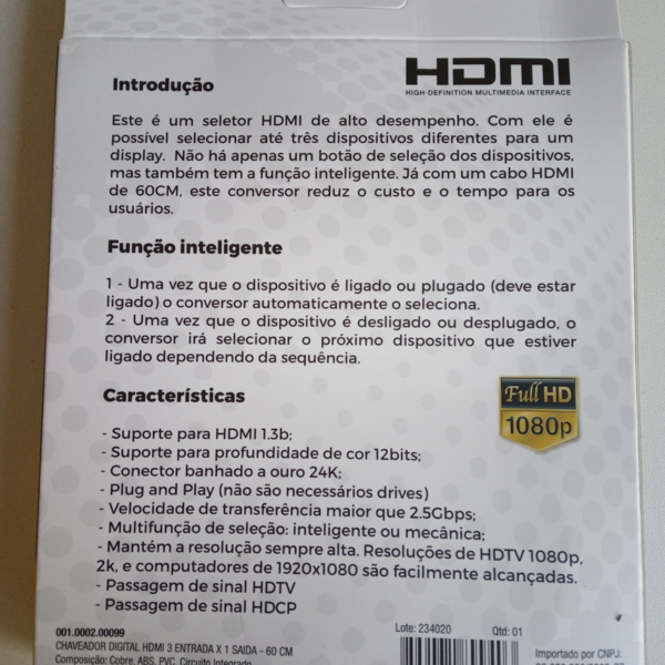 Chave seletora HDMI 3 entrada e uma saída - 2